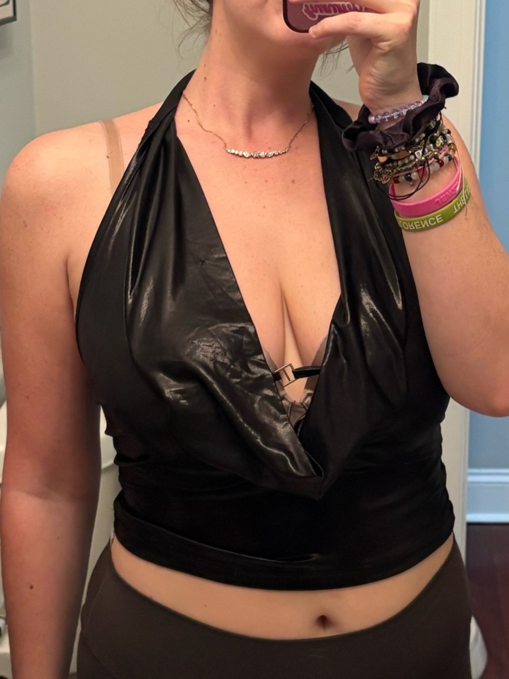 Black Faux Leather Halter Crop Top